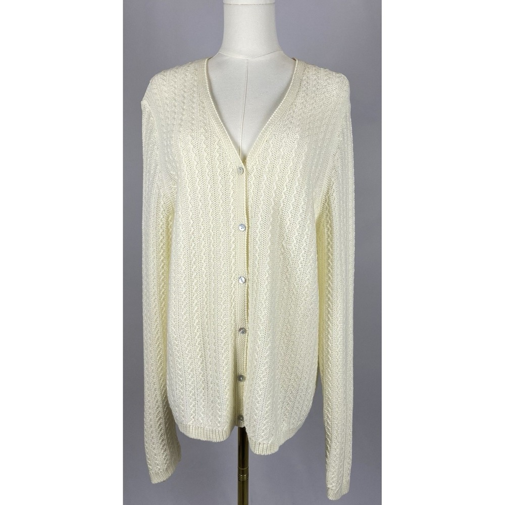 Casual Corner Annex Cardigan Women XL Cream Pointelle Knit VNeck Coastal Grandma